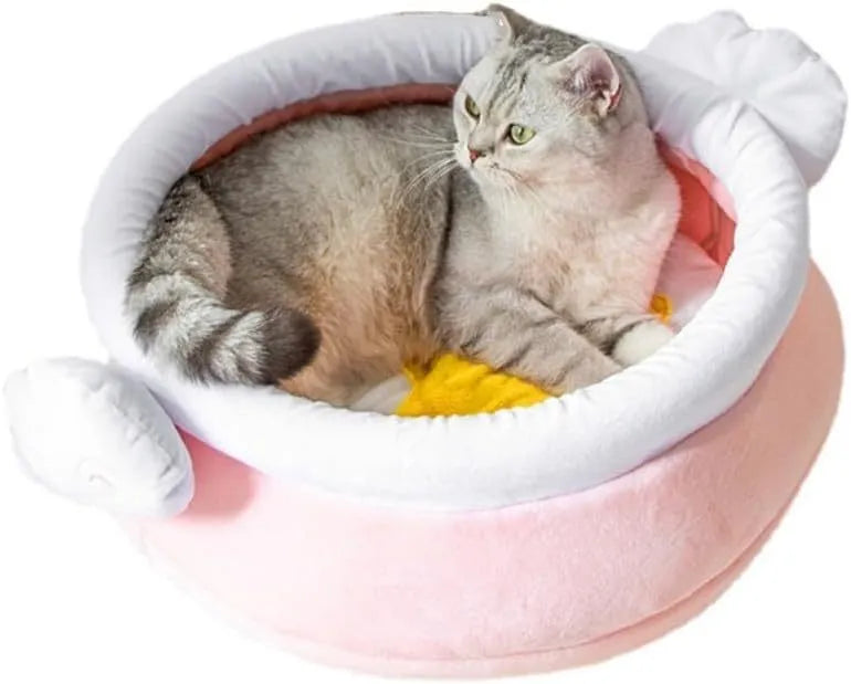 Honey pot magic shape cat bed with removable pad in pink or yellow for small cats and dogs