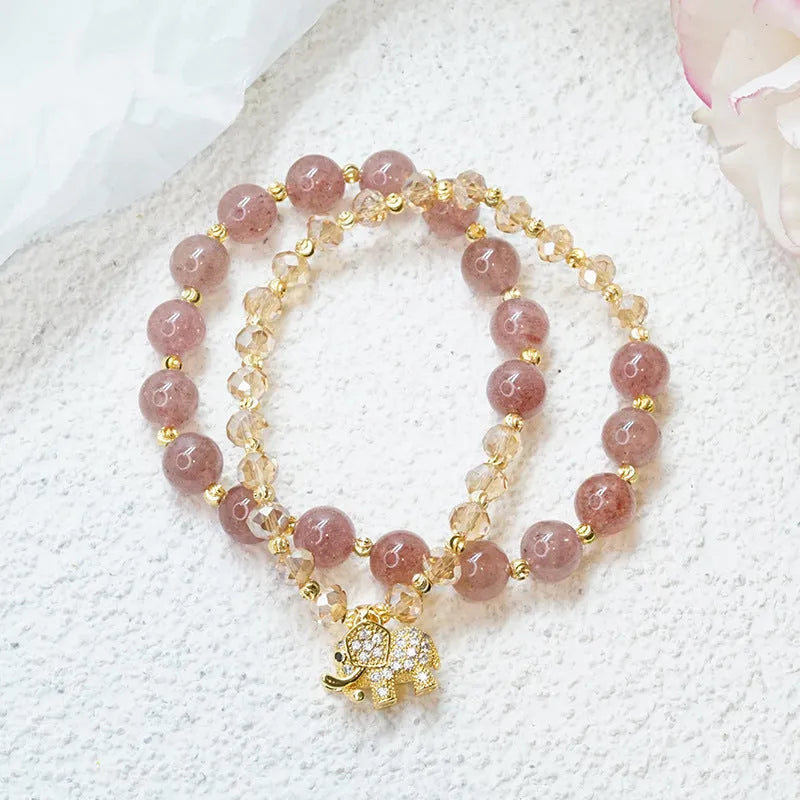 Retro style women's bracelet made with colour hair crystal and a strawberry quartz gemstone.