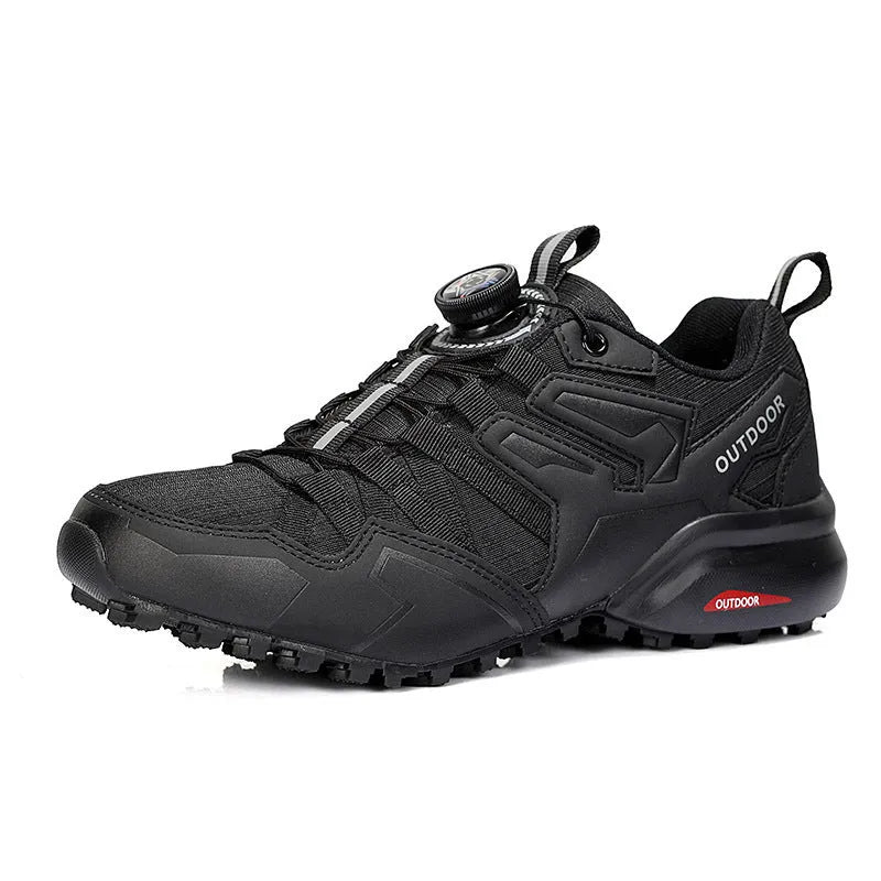 Men's beige elastic band hiking shoes with synthetic leather upper and rubber sole