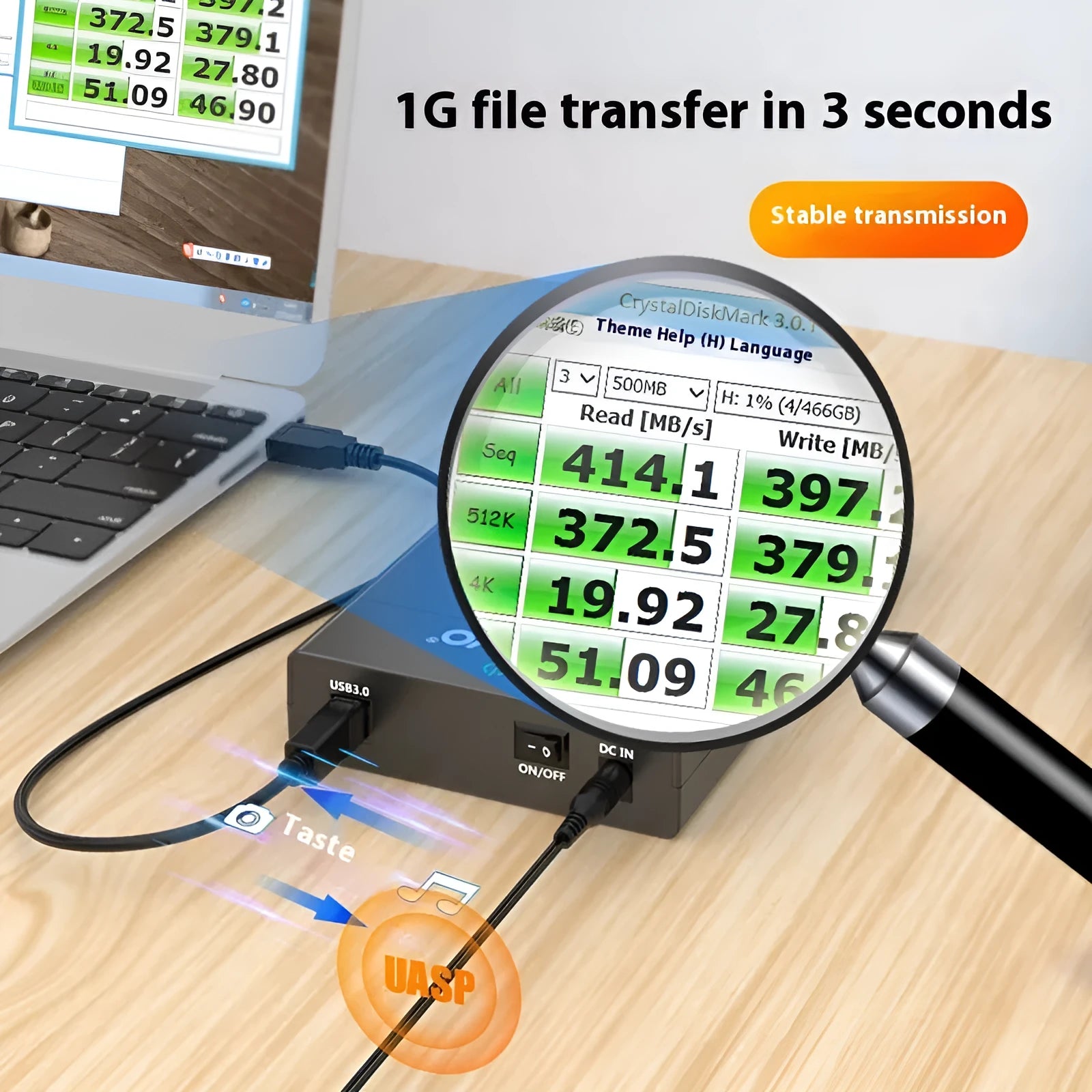 3.5 inch SATA to USB 3.0 hard disk enclosure with power supply and data cable