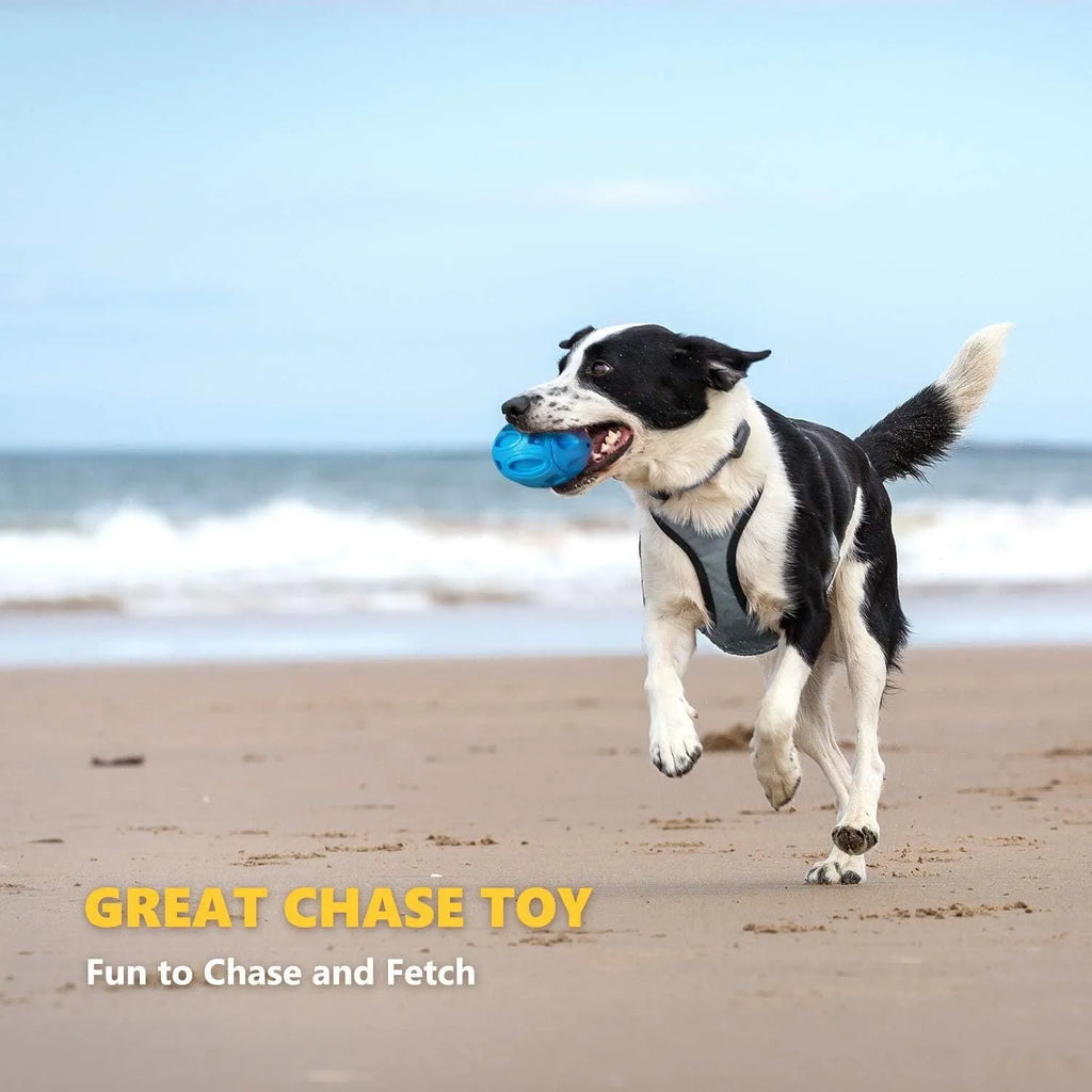 Blue green orange squeaky rubber chew toy for medium large breed dogs with aggressive chewing habits