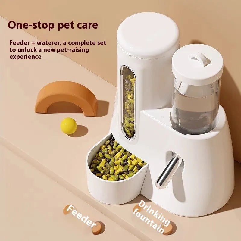 Hamster automatic drinking water feeder and food basin in blue colour on white background