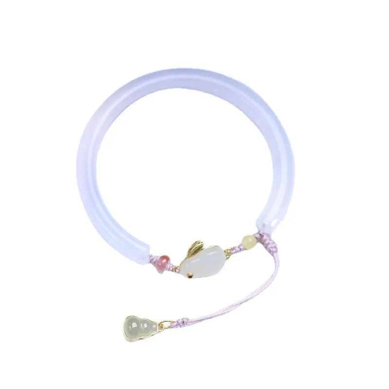 Natural white agate bracelet with S925 silver setting and Ruyi element, handmade