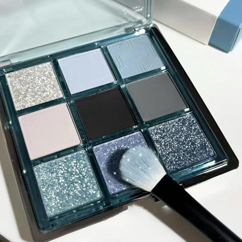 MUGELEEN nine-colour eye shadow palette 08 showing blue smoked matte shimmer shades