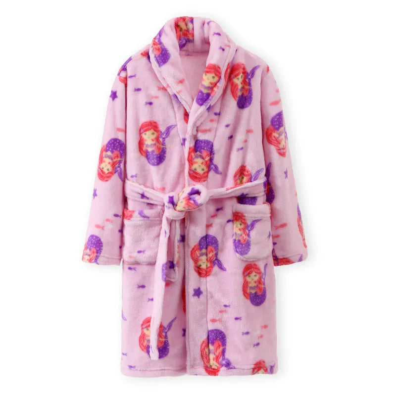 Children's autumn winter flannel pyjamas in purple mermaid design, unisex, sizes 110-170cm