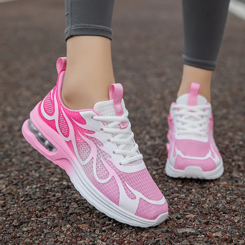 Women's casual sneakers in mesh fabric with a PU sole, shown in Pink, Plum Red, and Moonlight colour options.