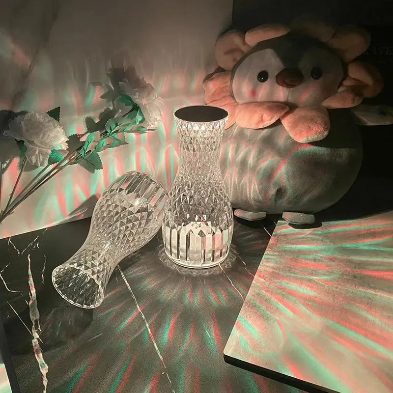 Vase shape crystal table lamp with USB charging port and remote control for bedside use
