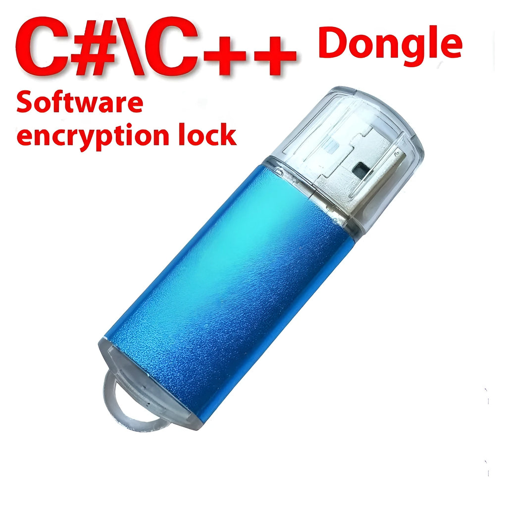 Software encryption USB dongle with metal shell in seven colour options on black background