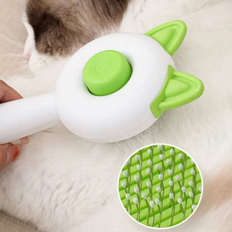 Self-cleaning pet dematting comb with stainless steel pins in greenish white and orange white colour options