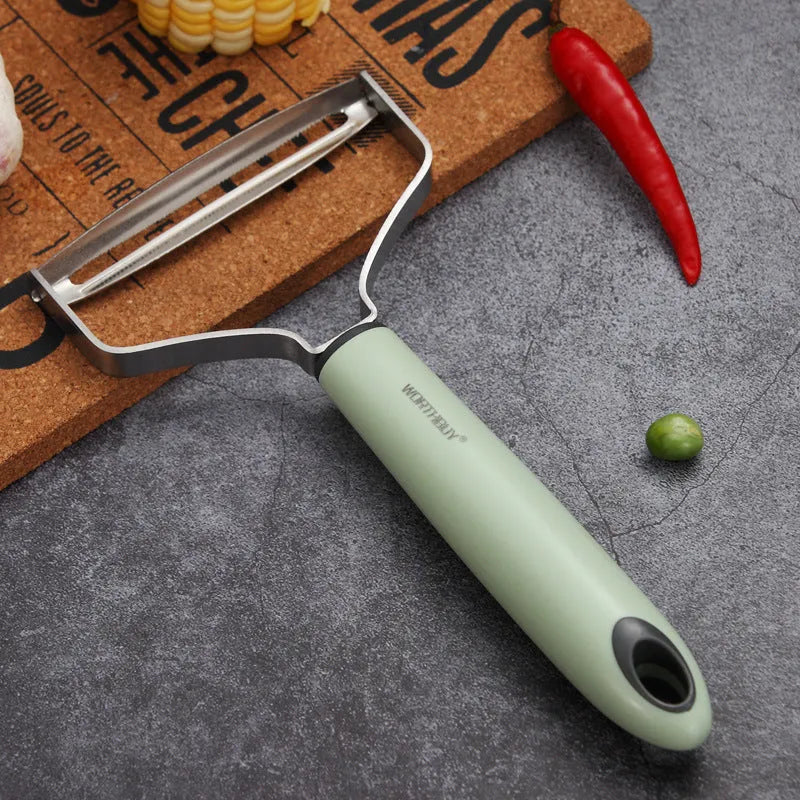 Green multifunctional fruit and melon peeler with 420 stainless steel blade and PP handle
