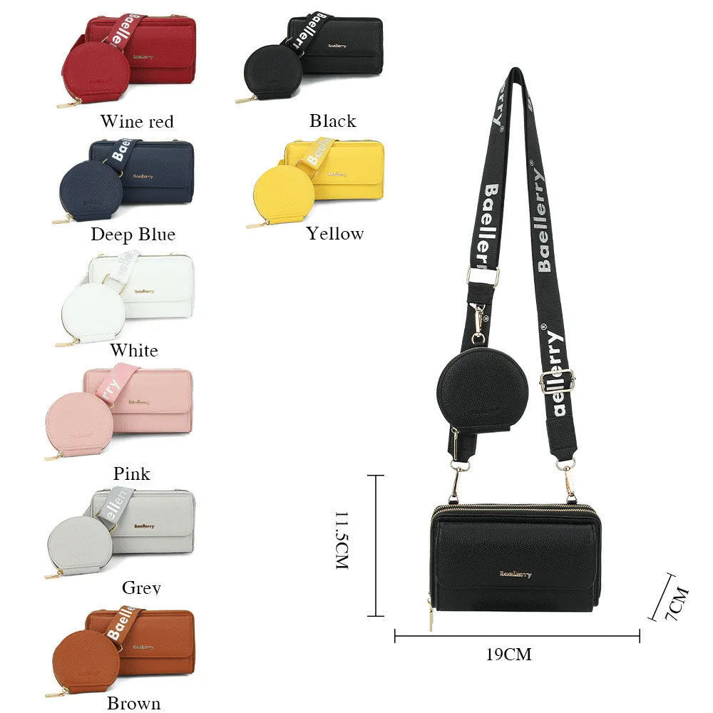 2pcs lychee texture PU crossbody phone bag and coin purse set, 19cm square bag with letter print, zip fastening and front pocket
