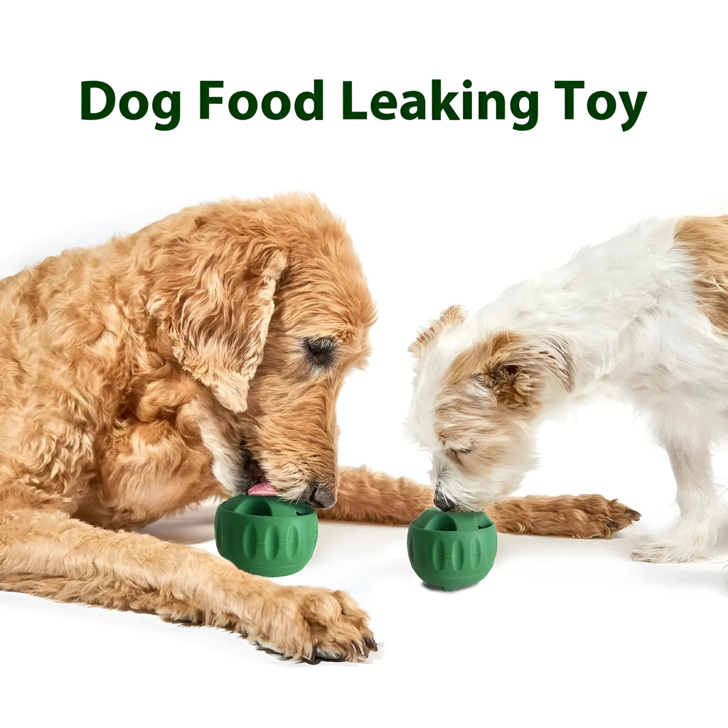 Green silicone slow feeder dog toy with ball and tray for slower eating and interactive play
