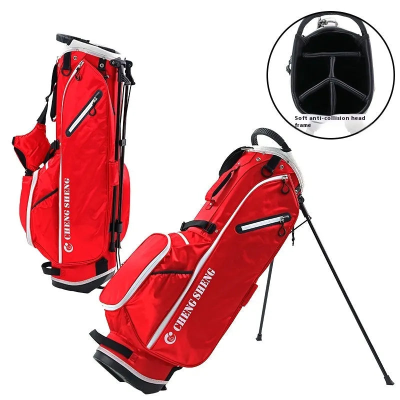 Red and white golf stand pack with polyester waterproof outer and multiple pockets