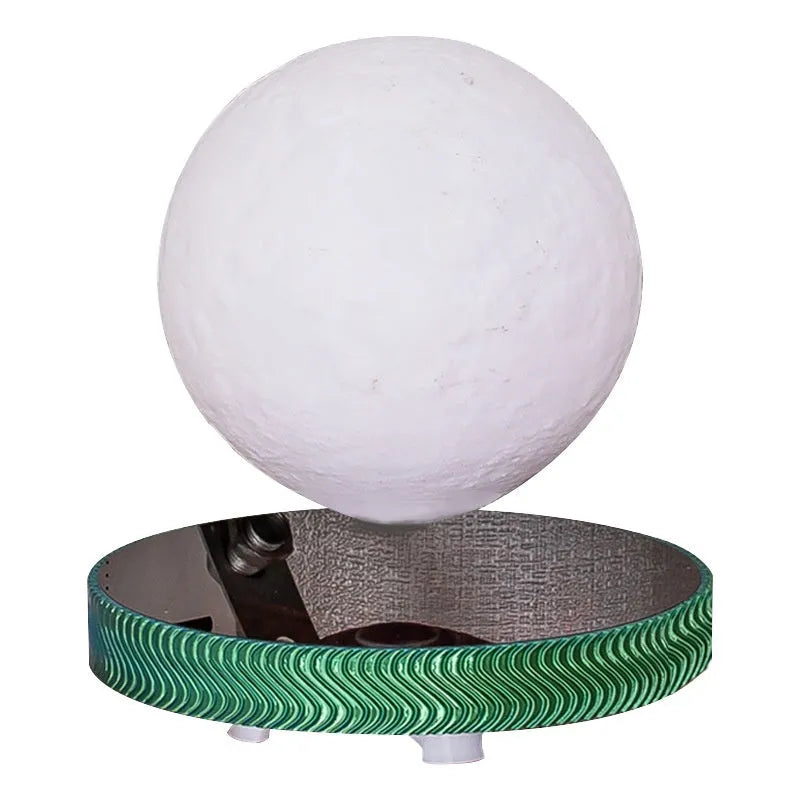Magnetic suspension moon lamp floating above base with 3D printed modern design