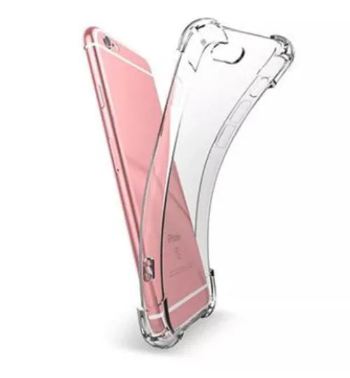 Transparent TPU mobile phone case for Apple iPhone, shown on a table.
