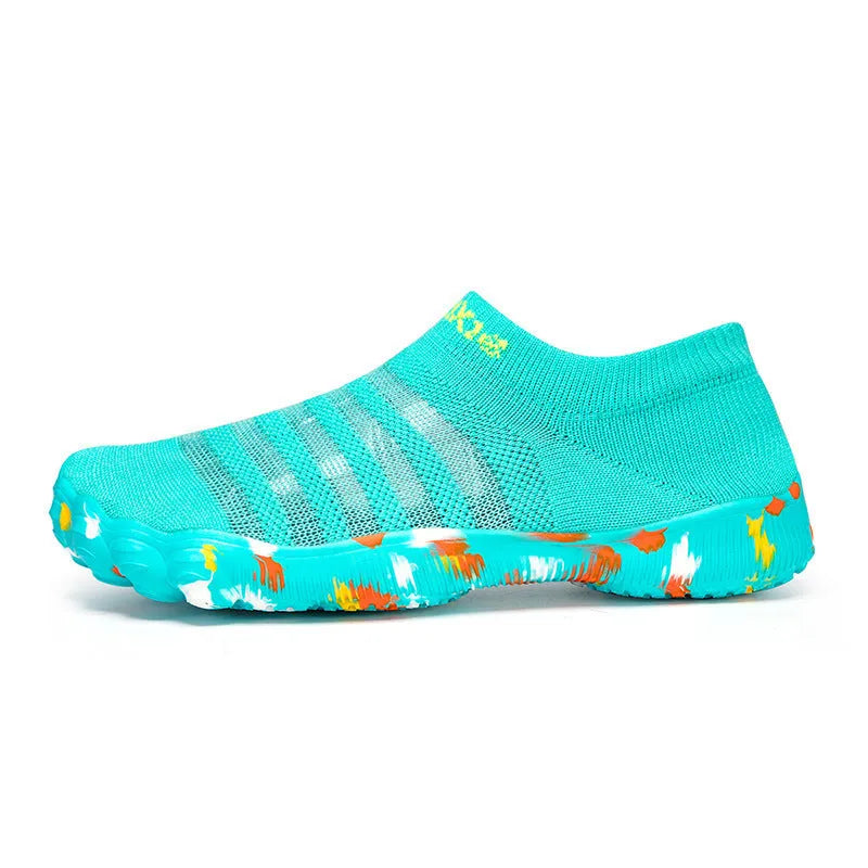 Women's camouflage Flyknit water shoes with rubber sole and lace-up front in four colour options.