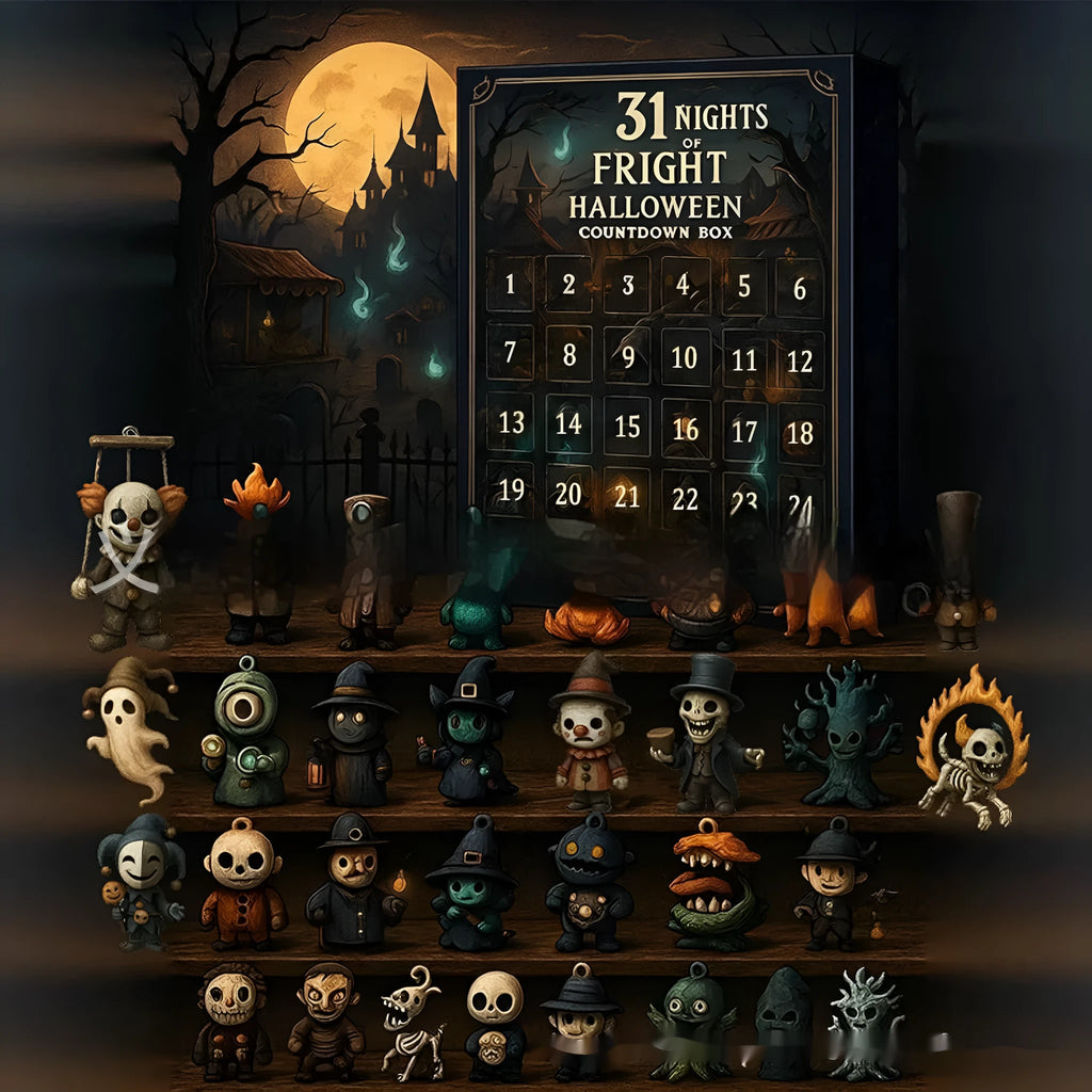 Halloween Countdown Box blind box containing a horror-themed resin doll for advent calendar use.