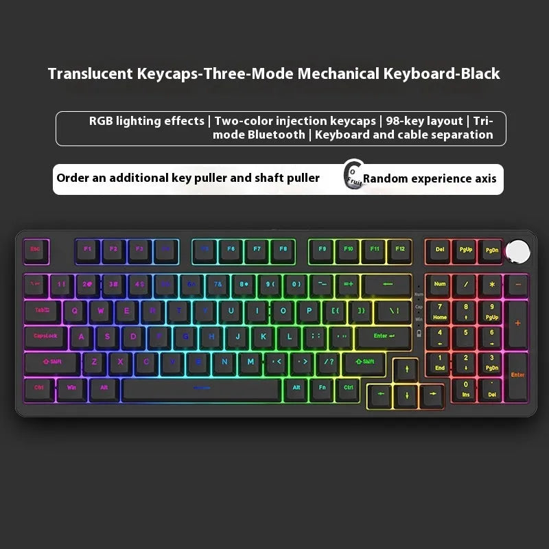 98 key wireless Bluetooth mechanical keyboard kit with optional display screen and metal knob