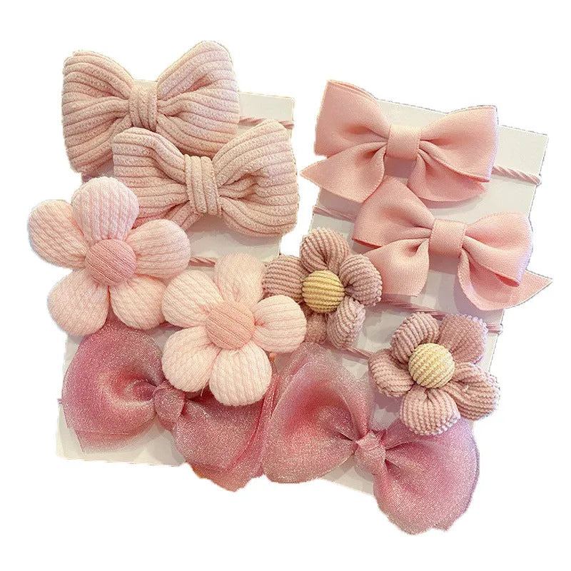 Fabric hair bow set for children with bow flower pattern in multiple colours