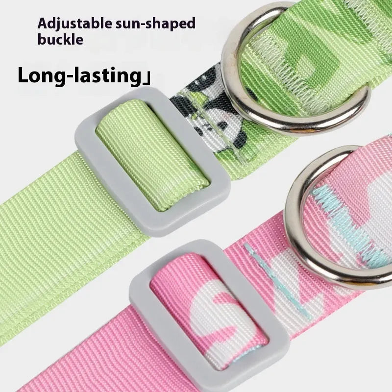 Adjustable nylon dog collar with cartoon gradient pattern in Panda Green and multi-colour options.