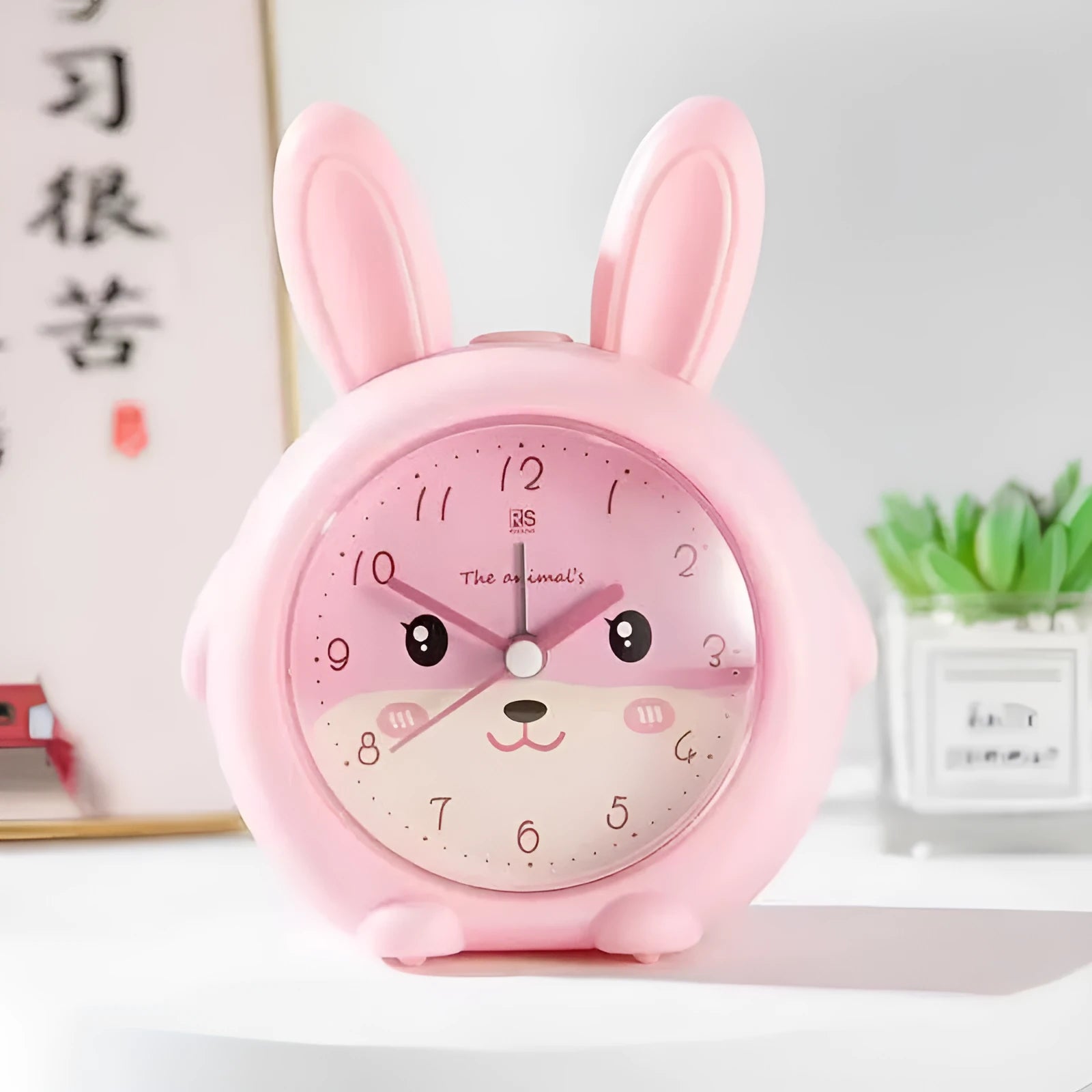 Children's pink and blue cartoon alarm clock with mute, snooze and night light functions