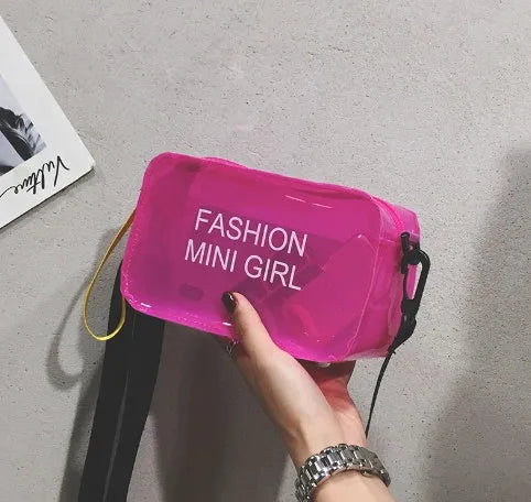 Transparent square jelly women's shoulder bag with diagonal cross design and adjustable strap