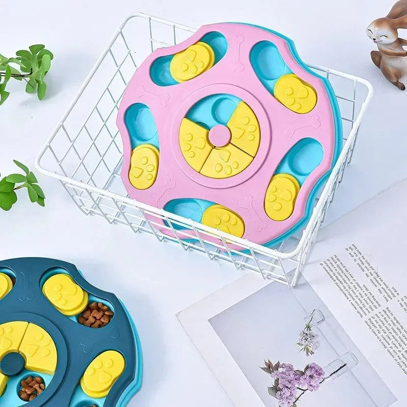 Blue interactive dog food puzzle bowl toy for aggressive chewers with slow feeder design.