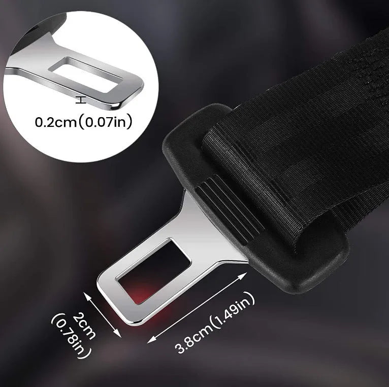 Black car seat belt extender with 36cm ribbon extension for 21mm belt inserts