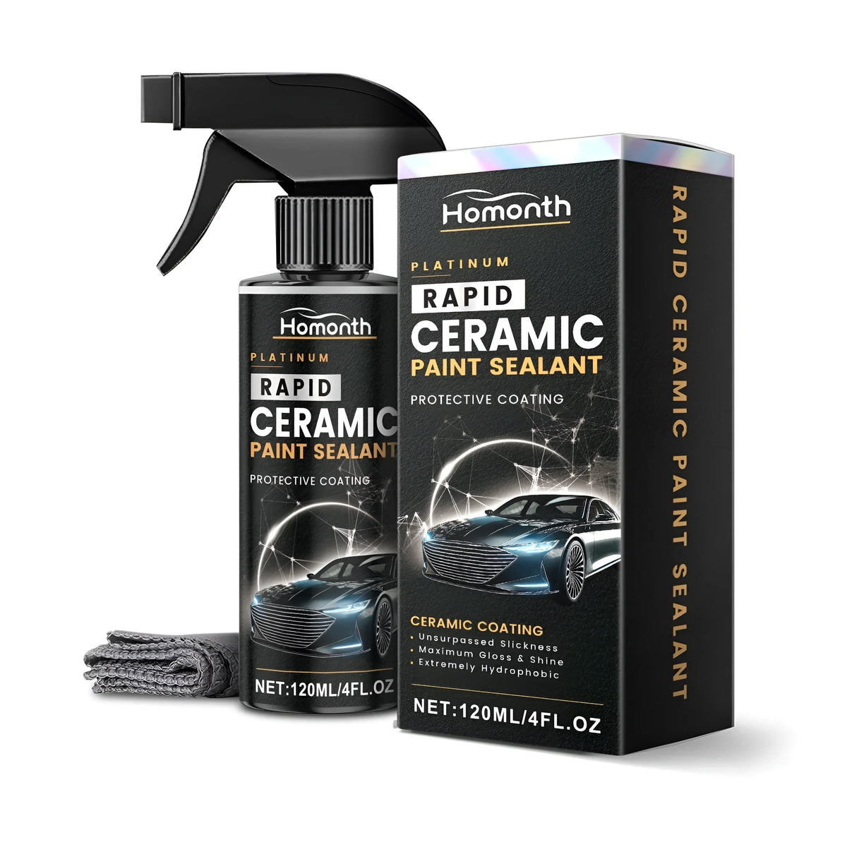 120ml rapid ceramic paint sealant spray bottle with grey towel for car gloss coating