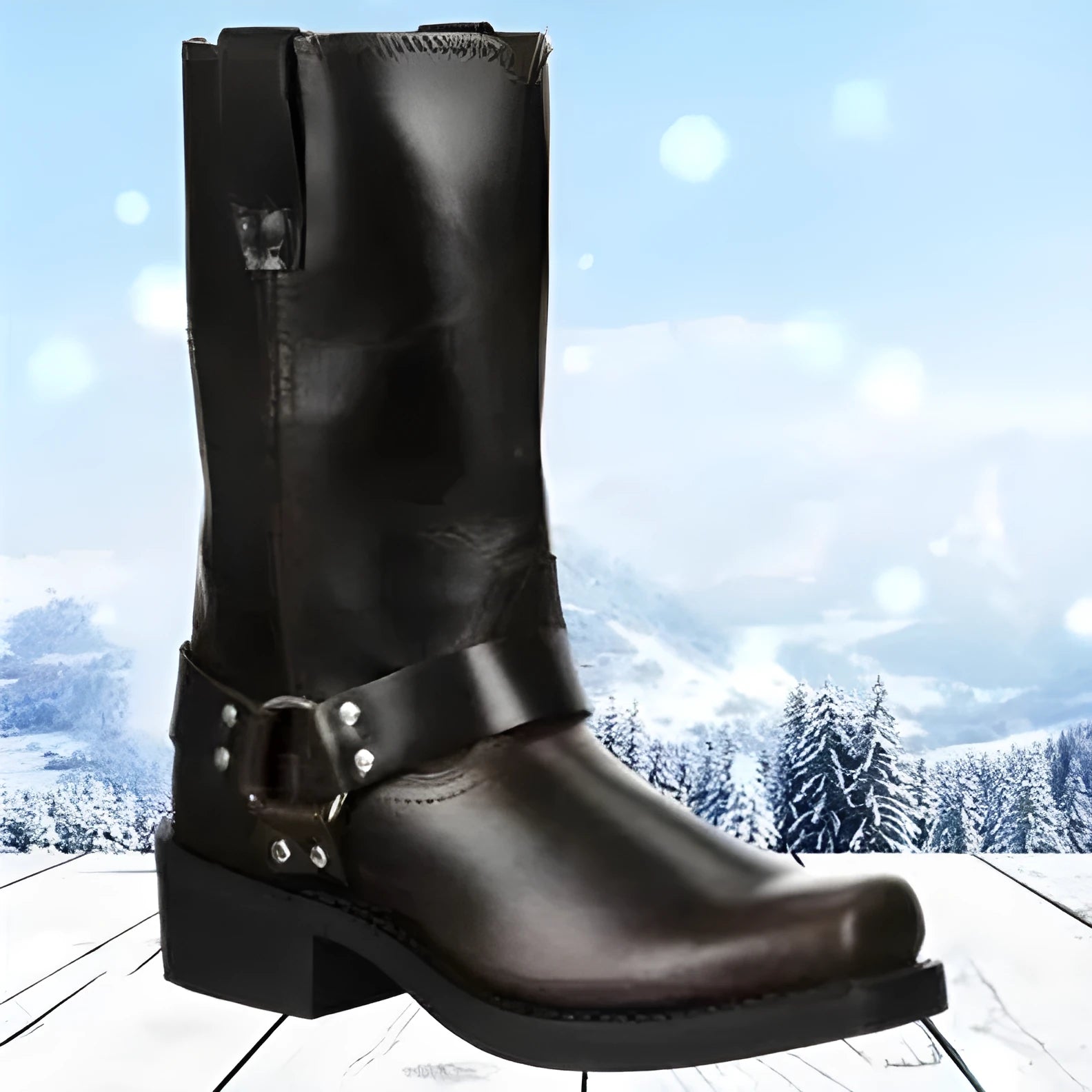 Men's vintage cowboy boots with belt buckle ring detail on shaft and leather soles in three western colour designs