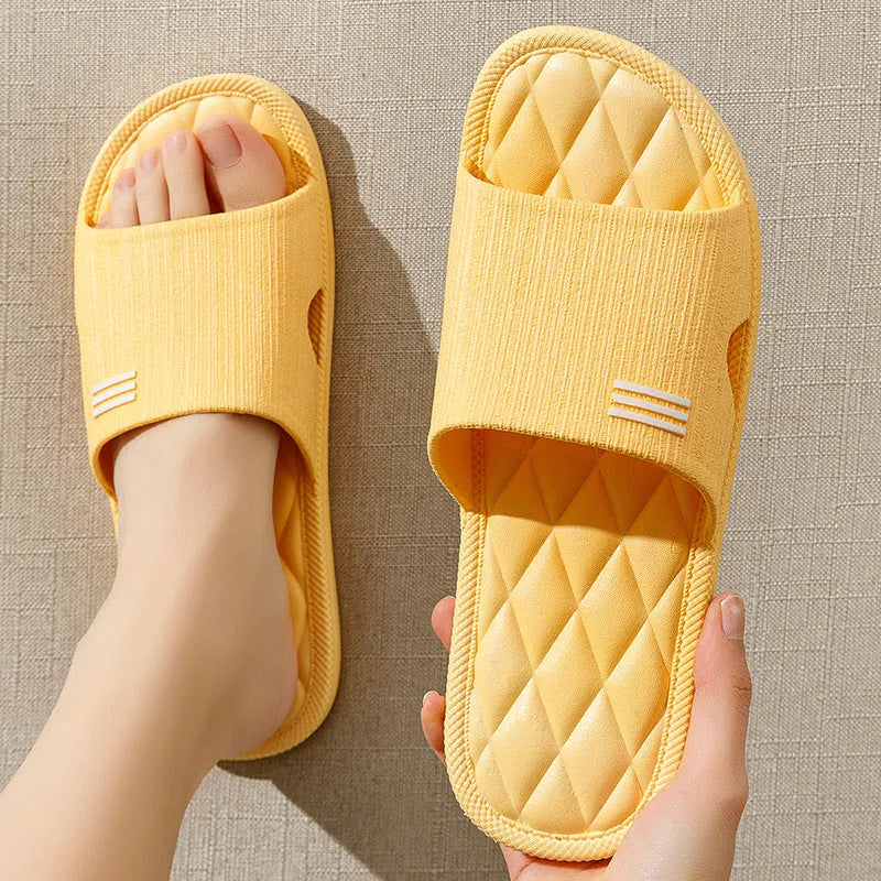 Anti-slip lozenge texture PVC home slippers in solid colours for indoor summer wear