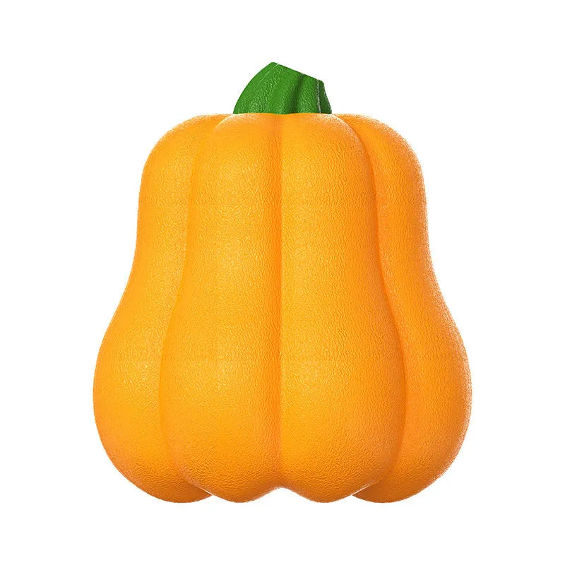 Orange pumpkin design plastic dog toy with rope attachment for long throws