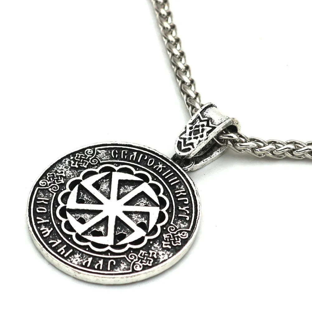 Lunavin ODing logo pendant necklace on an adjustable chain, showing antique silver and bronze finish options with snake bones and leather rope styles.