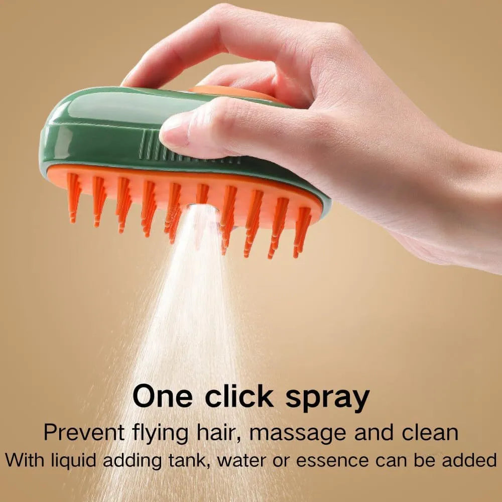 Green rechargeable cat steam brush with silicone teeth for grooming and massage