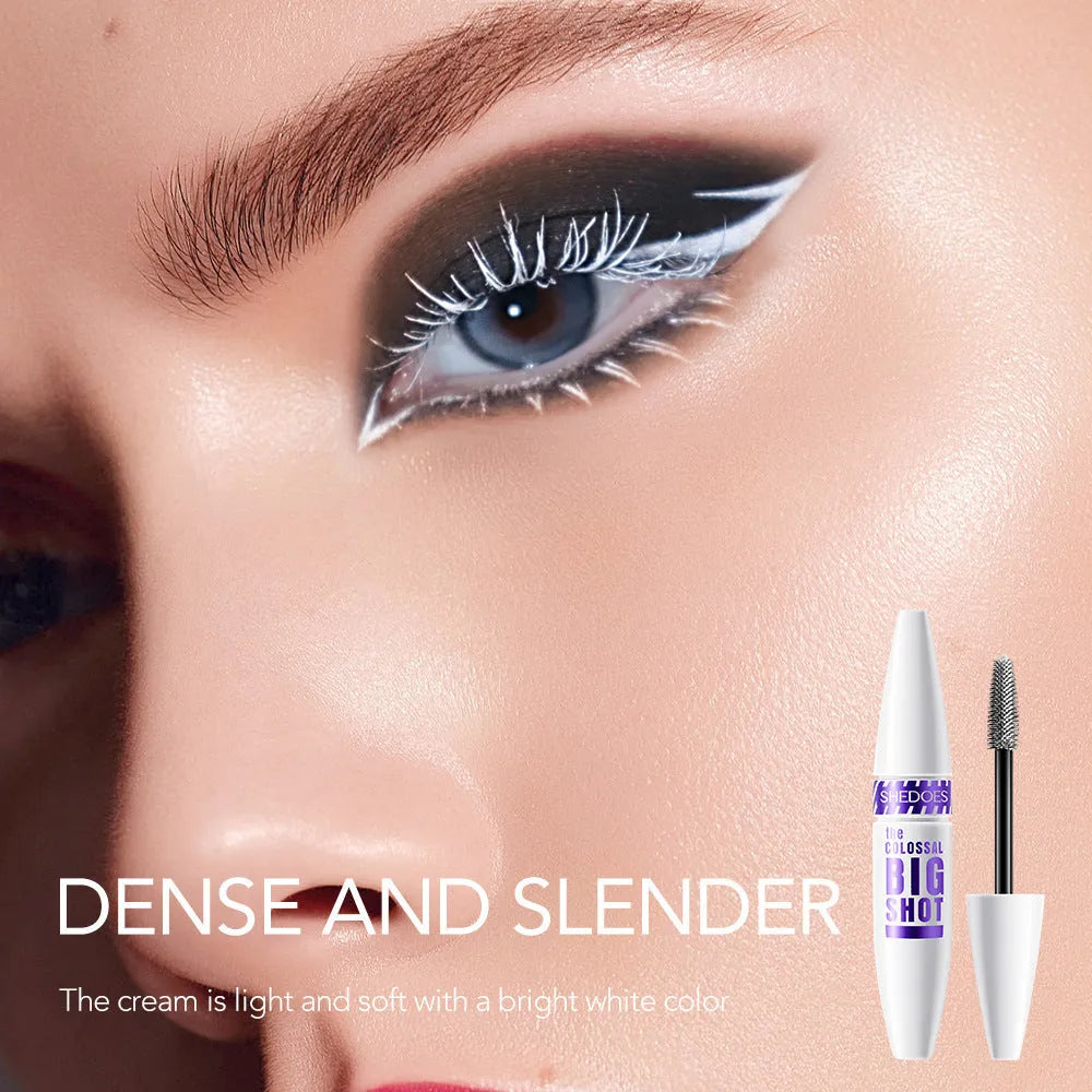 White waterproof mascara in 10ml bottle for thick, sweat-proof, quick-drying lash application