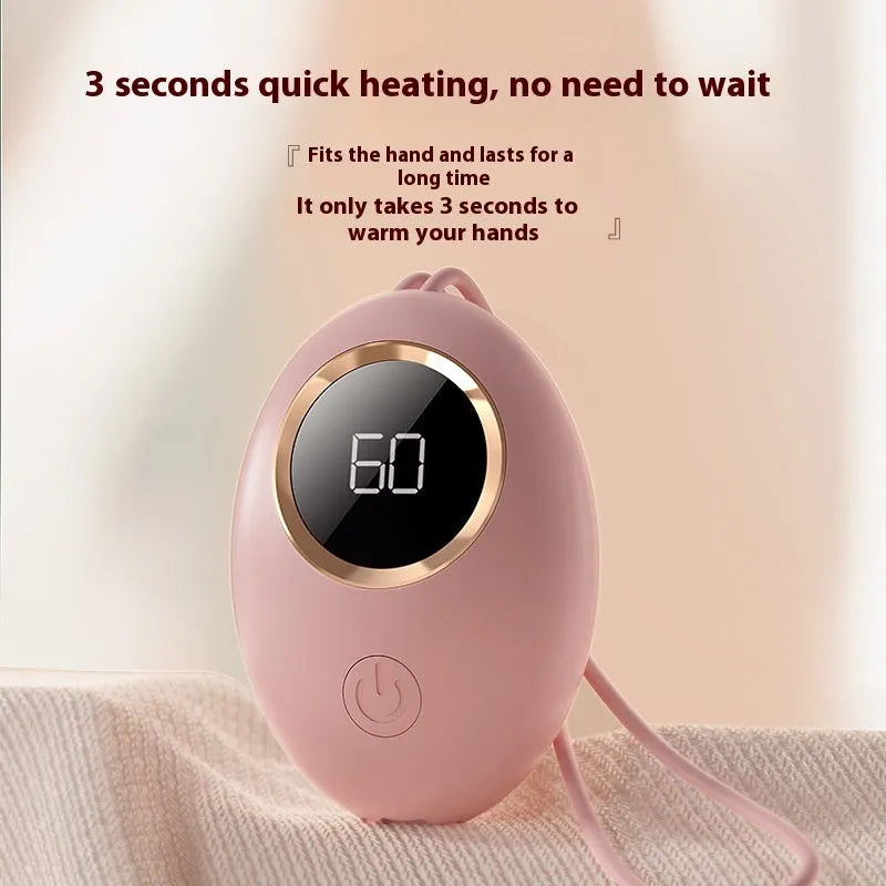 USB-powered hand warmer power bank with digital display in multiple colour options