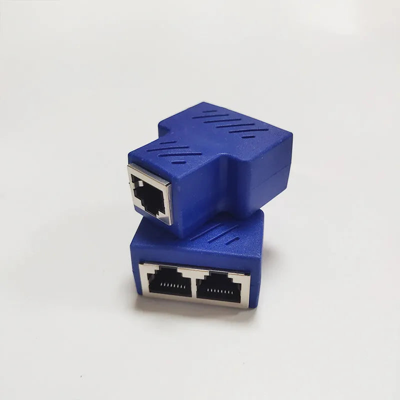 RJ45 network cable splitter with three-way tee connector in multiple colour options