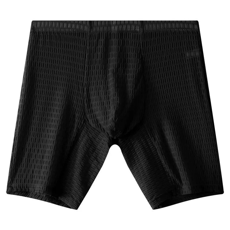 Men's transparent lace lengthened boxers in mid-waist design with shaping function