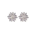 Silver snowflake ear stud earrings for women with zircon detail and copper base, geometric compact design.
