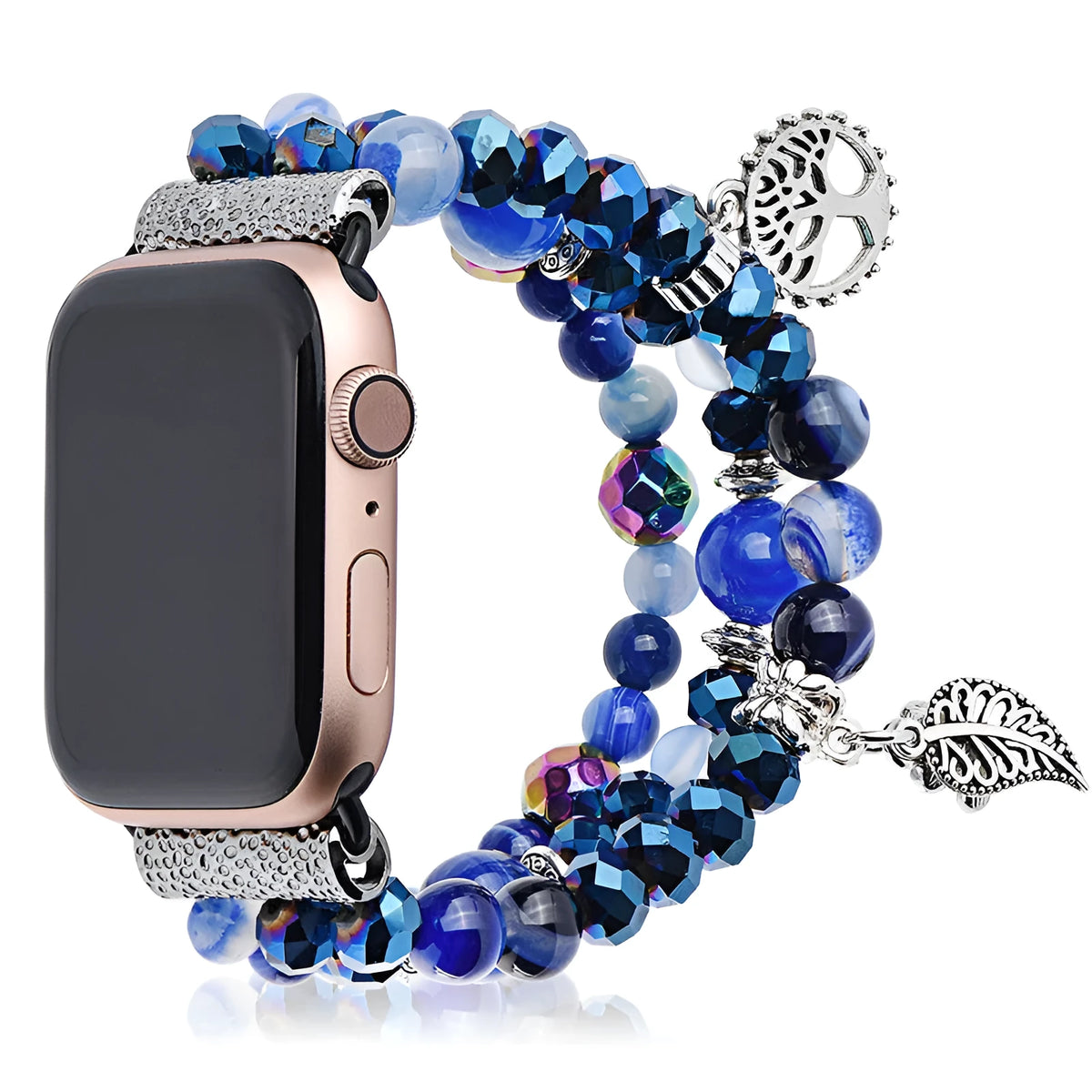 Sapphire crystal watch strap bracelet with blue crystal accents for Apple watch sizes 38/40/41mm and 42/44/45mm