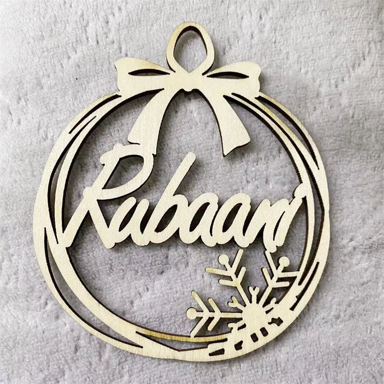 Hollow wooden Christmas tree decoration pendant with DIY carving space for name, American style, one of 11 design options