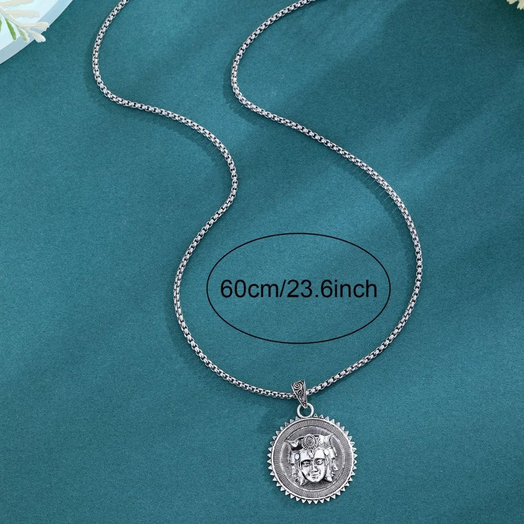 Silver head pendant sweater chain necklace for men, long casual necklace worn over a sweater