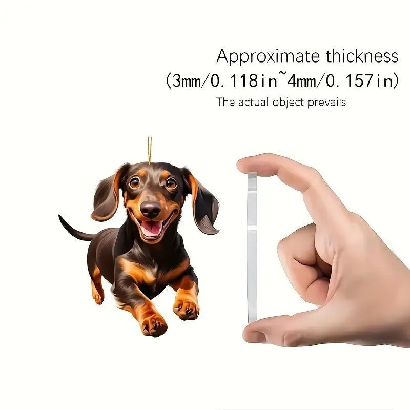 Flat acrylic car hanging ornament with cartoon dog design on white background