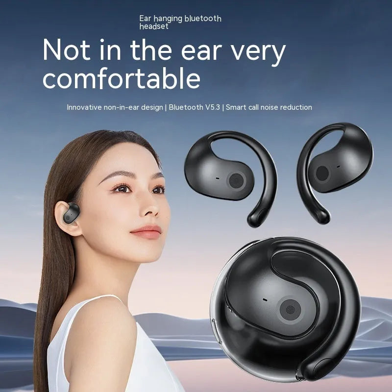 Small Coconut Ball non-in-ear Bluetooth sports headset in black with ear hook fitting