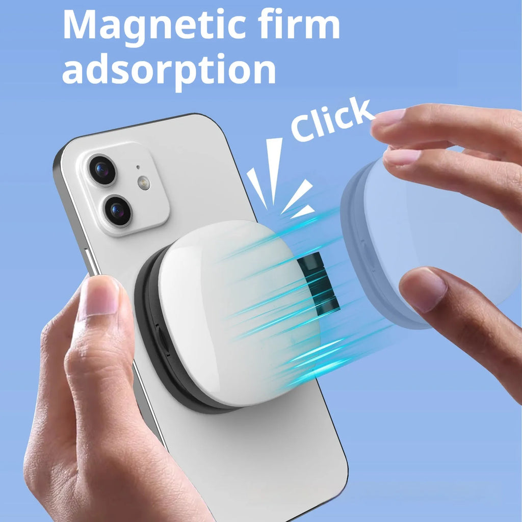 Black and white handheld magnetic phone selfie fill light with adjustable colour temperature settings.