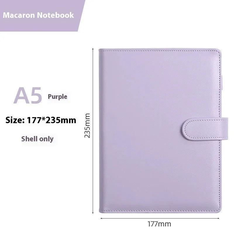 A5 PU leather zippered notebook shell in a solid colour, shown closed, for loose-leaf paper organisation.