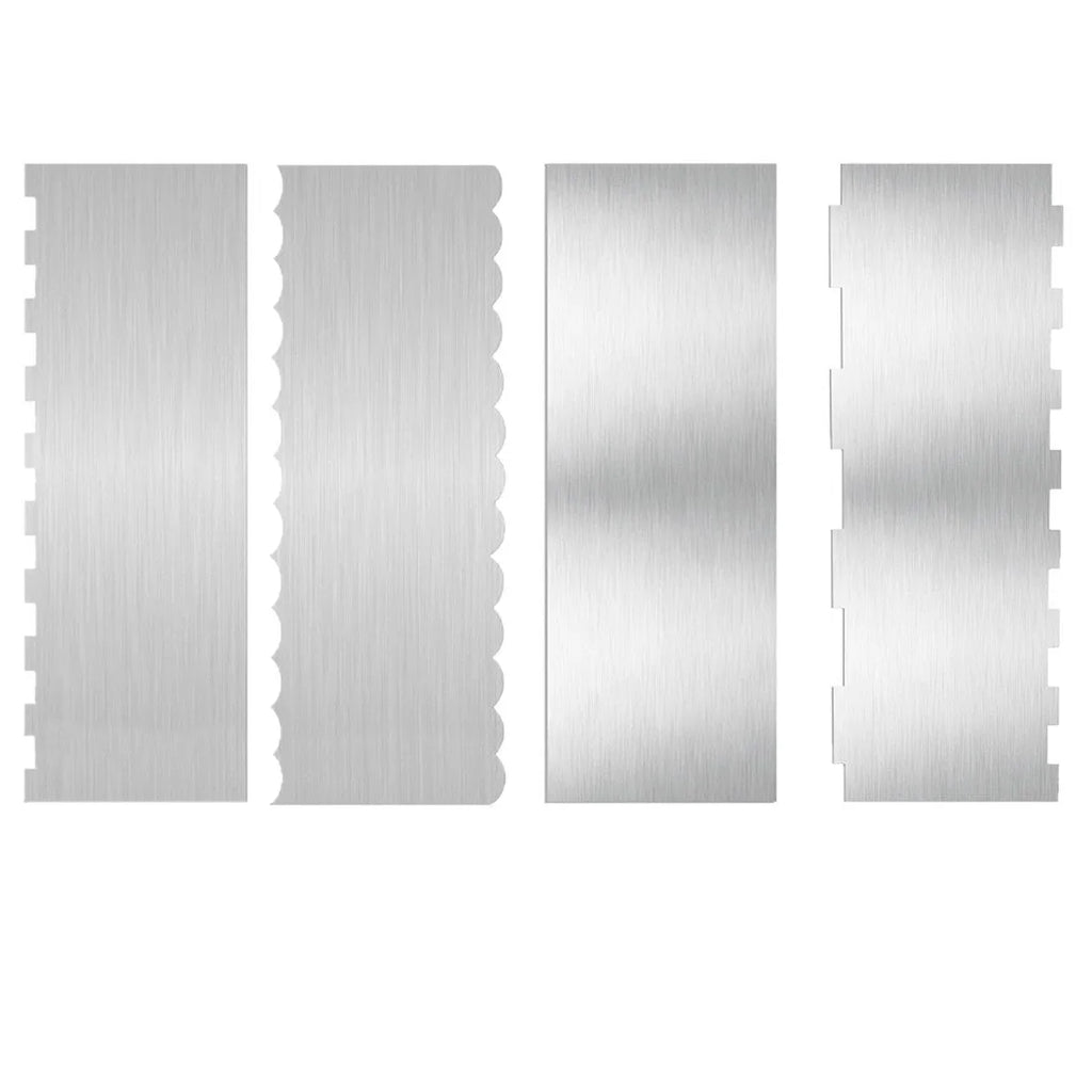Stainless steel cake decorating scraper for polygon patterns in seven style variations