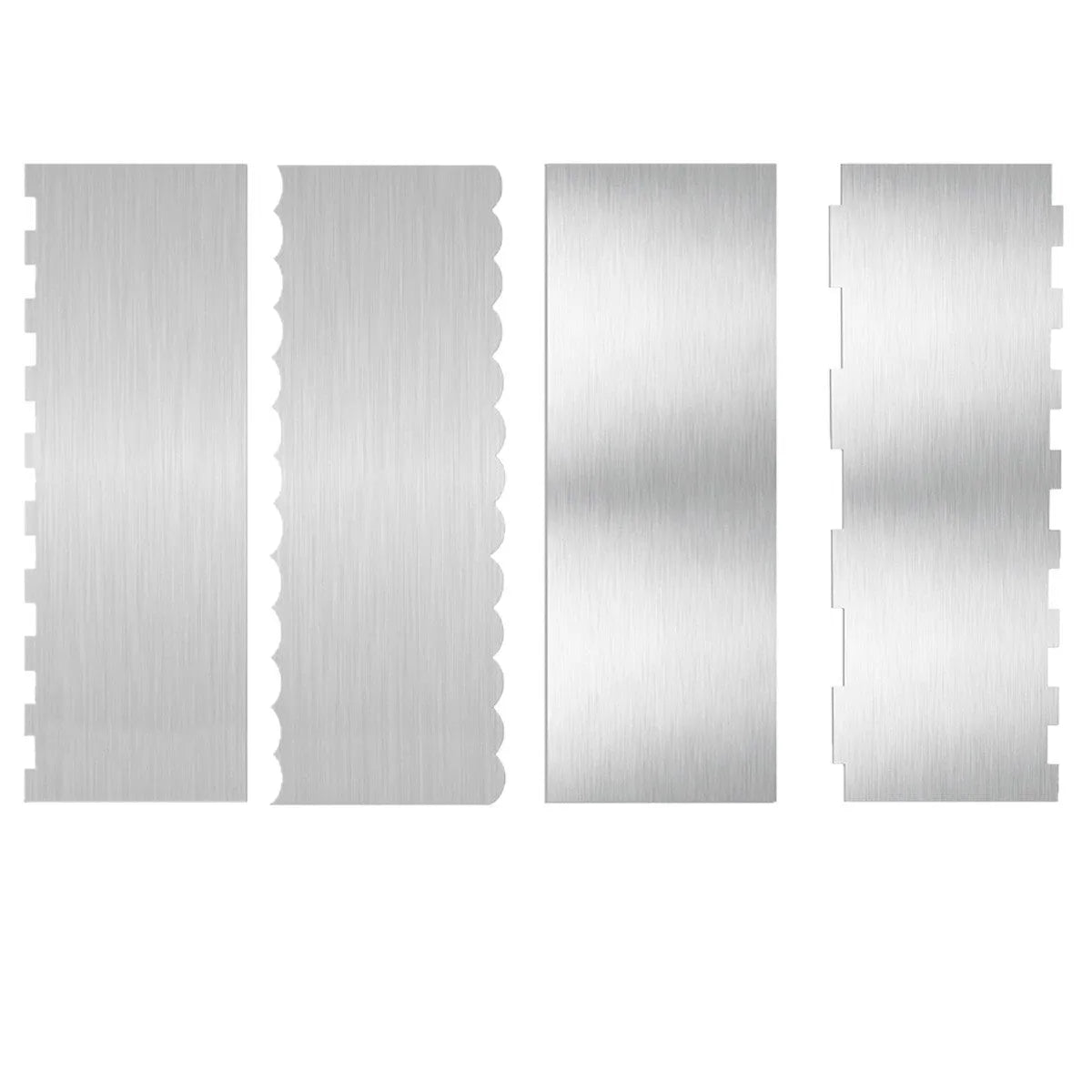 Stainless steel cake decorating scraper for polygon patterns in seven style variations