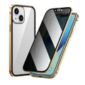 Magnetic iPhone case with metal frame in multiple colour options showing privacy-proof design