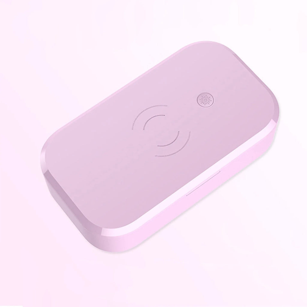 A white ultraviolet disinfection box for sanitising nail art tools and mobile phones, featuring wireless charging.